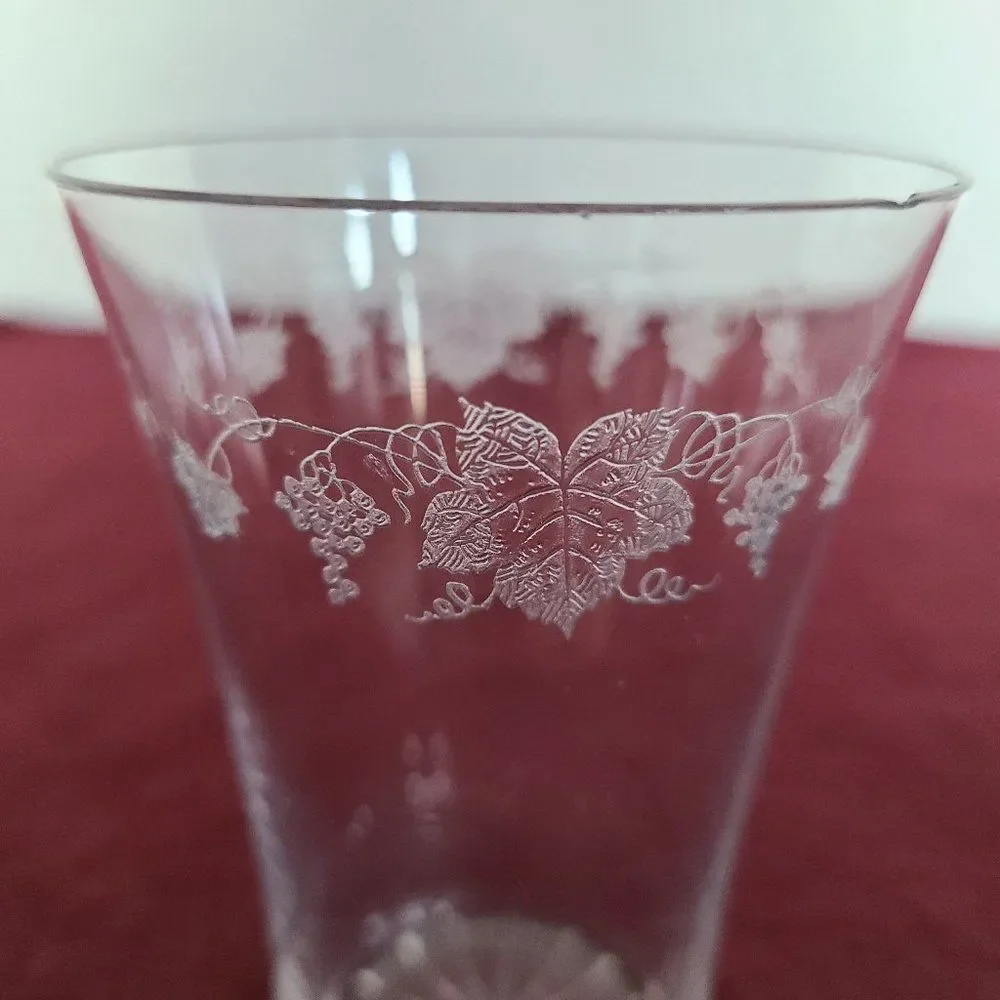 Cambridge Glass Bacchus Grapes Grapevine Leaf Crystal Juice Glass Antique Etched